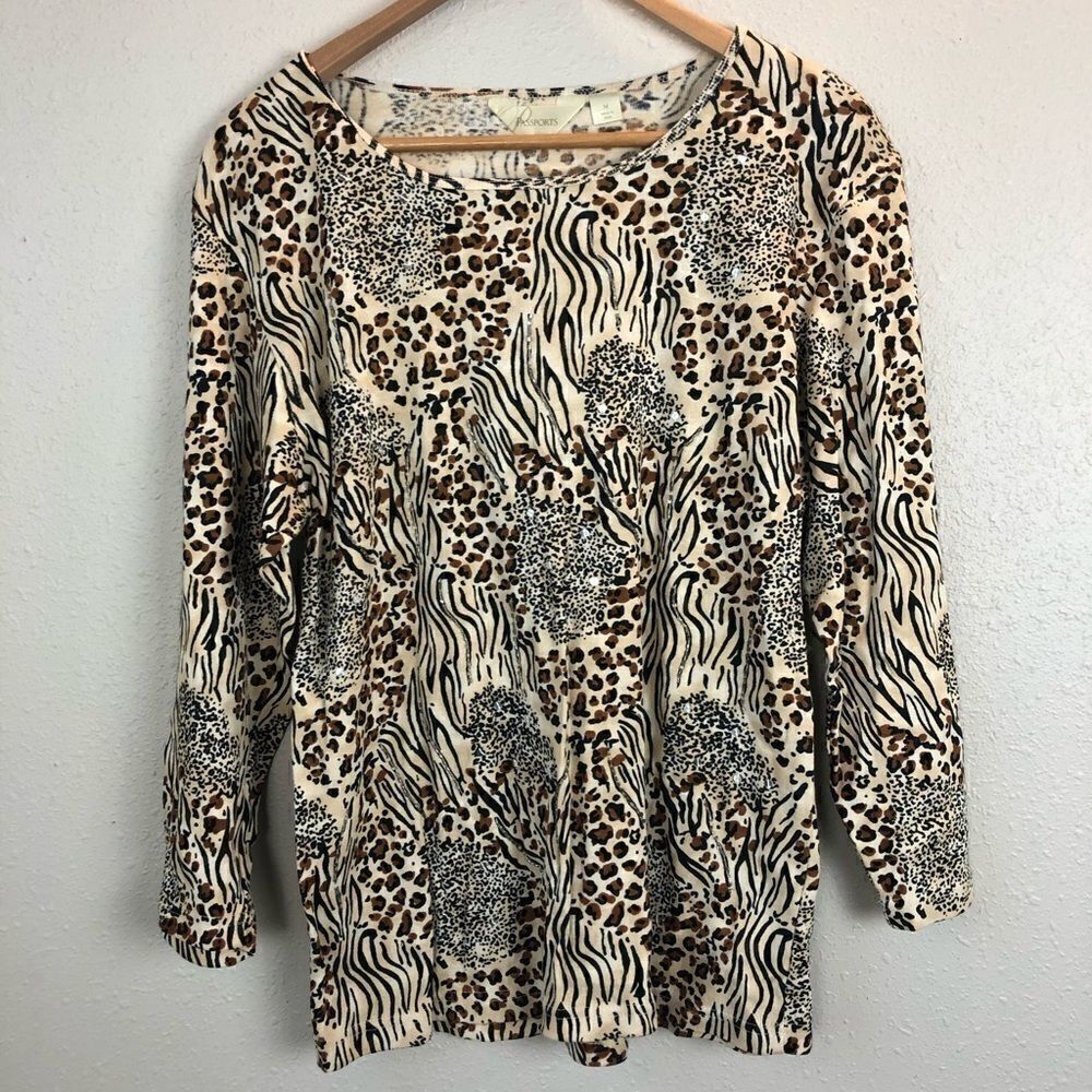 NWT Passports Animal Print Long Sleeve Top Size M